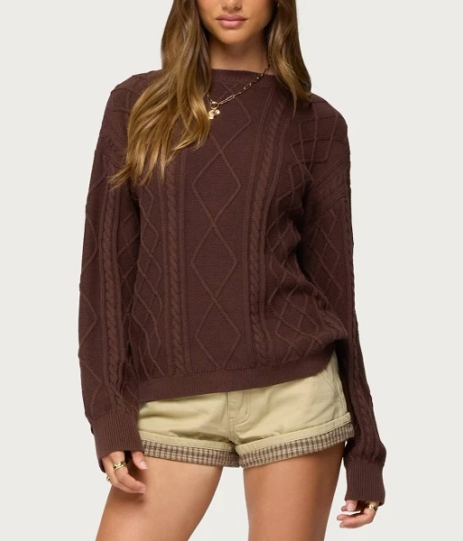 Edikted Women's Jessy Cable Knit Oversized Sweater