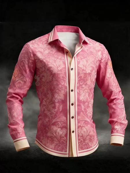 New men's white rose pattern 3D printed shirt spliced with high-quality casual long sleeved shirt collar top - AliExpress 
