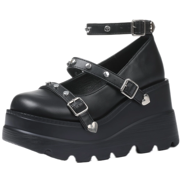 gothic womens round toe   straps rivets thick sole - Temu