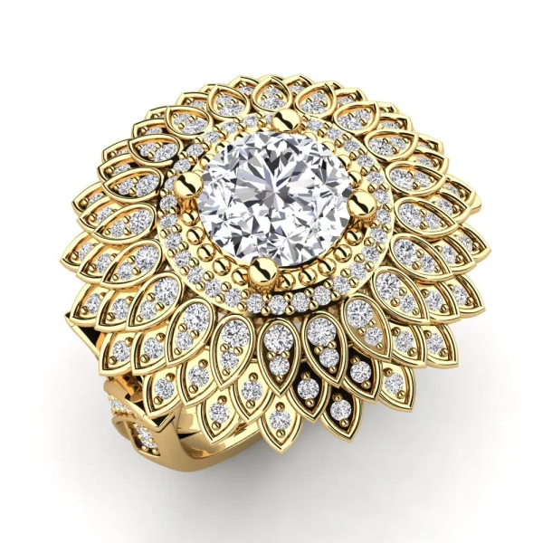Or Jaune 14k Ronde Diamant Bague Amirella