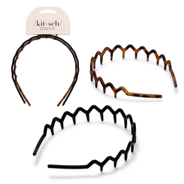Kitsch Rabs Zig Zag Recycled Headband - Black/Tortoise - 2pk: For Hair Styling, All Hair Types