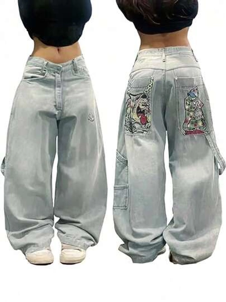 Halloween Costumes Women's Hip Hop Baggy Jeans Wide Leg Mid-Low Waist Jeans Loose Boyfriends Jeans 90s Vintage Denim Pants,Fall Clothes For Women