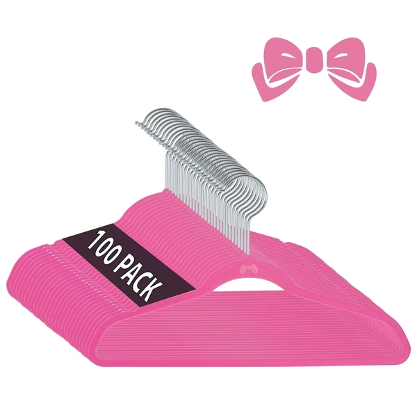 Simplify 100ct Velvet Hangers - Pink: Clothes Hangers for Pants, Suits, Shirts, Sweaters, Dresses, Adult Use