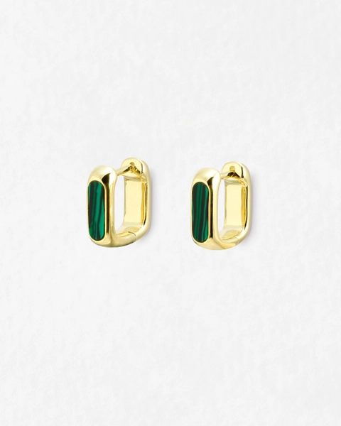 Ava Malachite Inlay Square Gold Plated Clicker Hoop Earrings