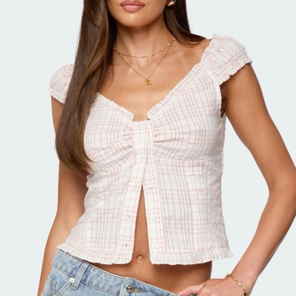 Edikted Women's Dolsy Plaid Button Up Top