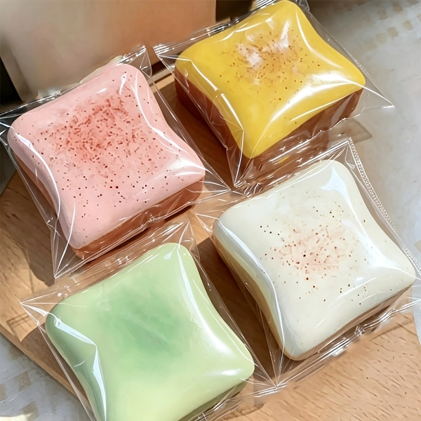 2pcs Toast Squishies, Soft Slow-Rebound Simulated Food Squeeze Toys, Prank Props. Ideal for Desk Decor, Classroom Rewards, Holiday & Birthday Gifts, Random Colors Shipped