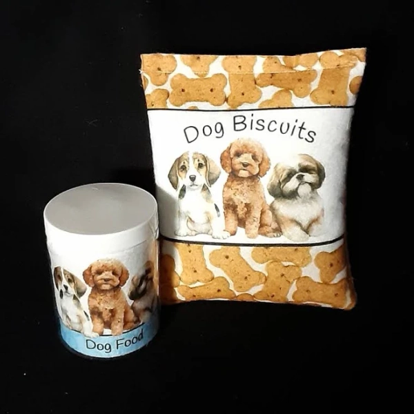 Felt Food Dog Food Jar and Biscuit Bag, Pretend Play Pet Store