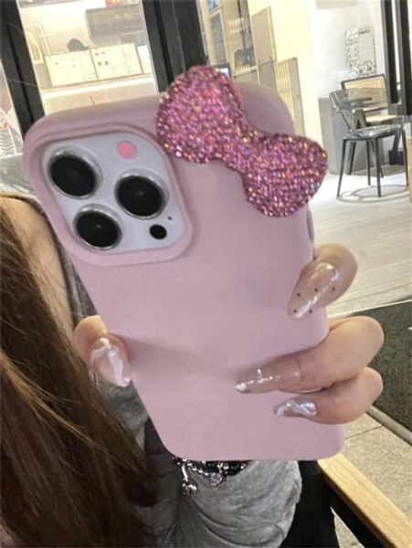 Luxury Rhinestone Bow Litchi Pattern Phone Case Compatible With IPhone 17ProMax 17Pro 17Air 17 16 15 14 13 12 11 Pro Max X XR Cute Bowknot Shockproof Cases