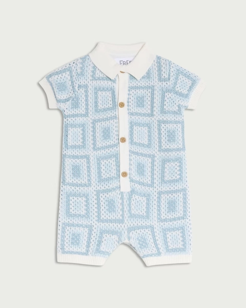 F&F Baby Pure Cotton Geometric Knitted Romper in Blue
