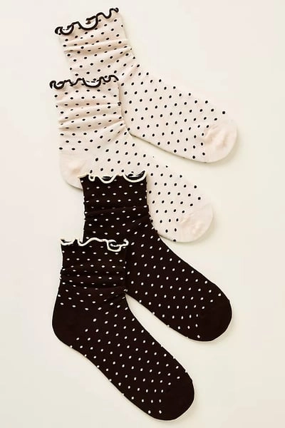 By Anthropologie Merino Ruffle Crew Socks, Set of 2