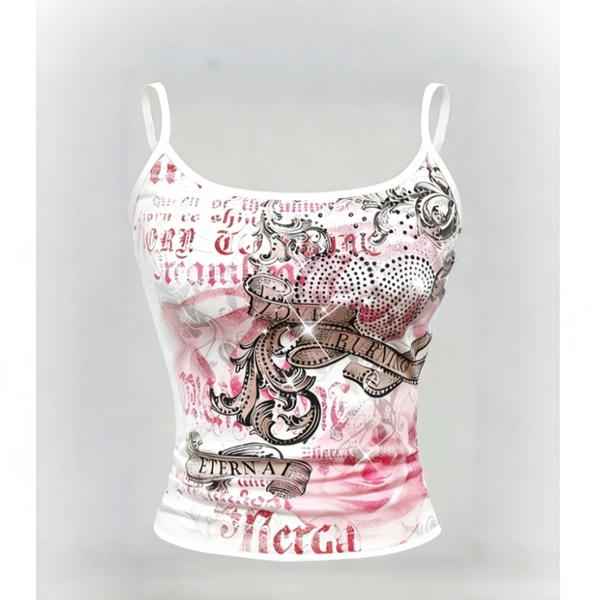 Y2K Aesthetic Gothic Letter Paisley Print Sleeveless Crop Cami Top Women'S Slim Fit Stretchy Camisole Summer Casual Streetwear Going Out Top Retro Punk Letter Tank Top