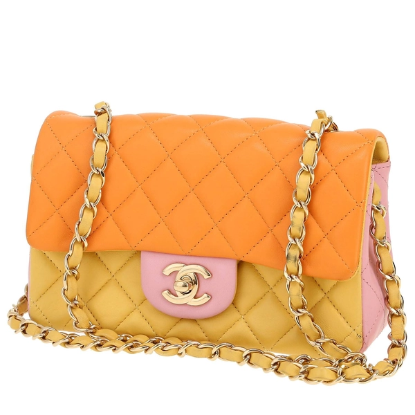 Sac bandoulière Chanel  Mini Timeless en cuir matelassé jaune rose et orange