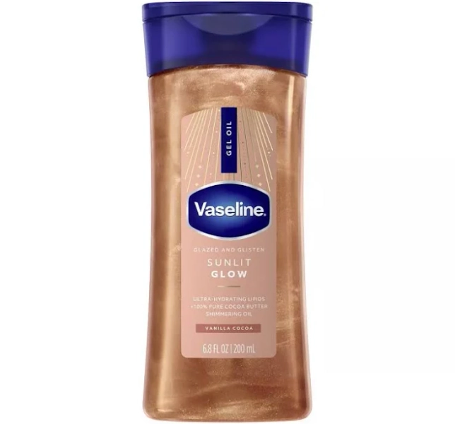 Vaseline Glazed And Glisten Sunlit Glow Body Gel Oil Vanilla Cocoa Shimmering With Ultra Hydrating Lipids And 100% Pure