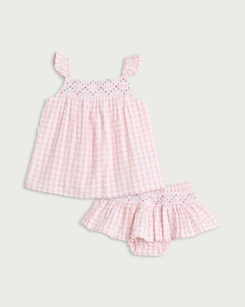 F&F Baby 2-Piece Pure Cotton Gingham Vest and Bloomers Set in Pink