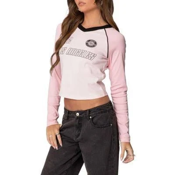 Edikted Women's Los Angeles Raglan Crop T-Shirt