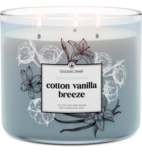 Odor Eliminating - Cotton Vanilla Breeze Large 3-Wick Scented Candle | Goose Creek Candle