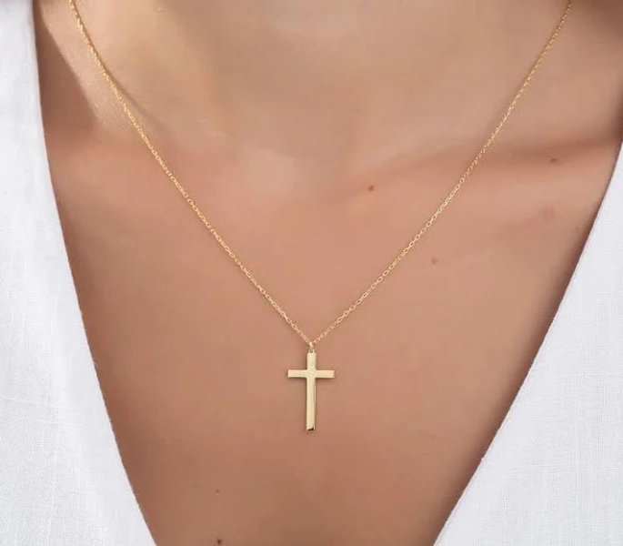14K Solid Gold Cross Necklace