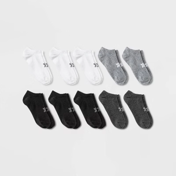 Women's Lightweight 10pk No Show Socks - All In Motion™ White/Black/Gray 4-10: Moisture Wicking, Arch Support