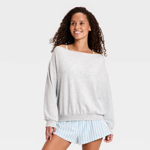 Women's Off-The-Shoulder PeachySoft Fleece Crewneck Sweatshirt - Wild Fable™ Gray S