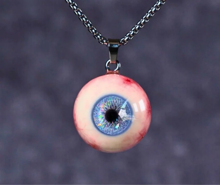 Pink Gothic Resin Eye Pendant Necklace, Unique Creepy Cute Jewelry, Custom Gift for Men Women Sister Girlfriend