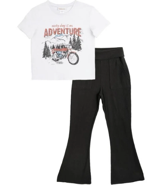 Tween Diva Girls' Adventure Graphic T-Shirt and Ribbed Flare Pants Set
