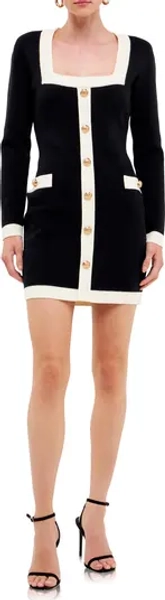 Contrast Trim Long Sleeve Knit Minidress