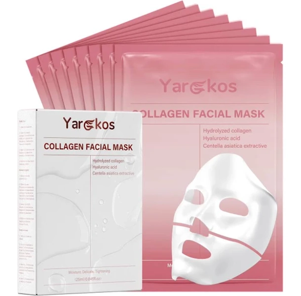 Yargkos 8 Pcs Collagen Facial Mask, Real Deep Hydrogel Face Sheet Mask Skincare, Moisturizing Hydrating Jelly Gel Mask, Elasticity Improvement, Pore