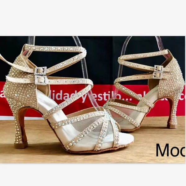 YSWEYOMIC Indoor Latin Salsa Dance Shoes 2024 Gold Shiny Rhinestones Ballroom Latin Women Shoes with Customized Heels - AliExpress 200000532