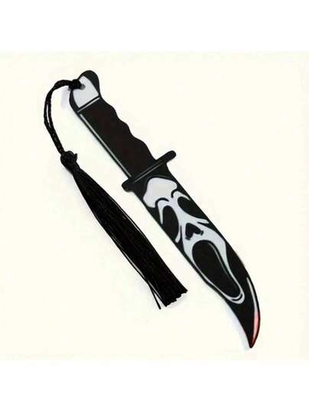 1pc Scream Bookmark, Acrylic Horror Knife Tassel Bookmark, Personalized Reading Mark Halloween Gift, Horror Movie Series Bookmark, Suitable For Book Lovers, Family And Friends,School Supplies,Back To School