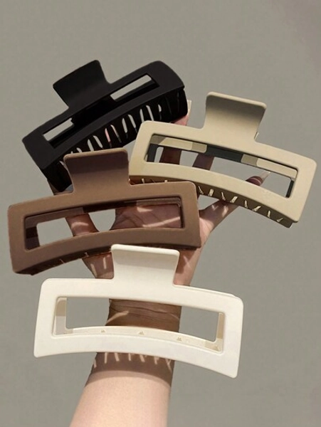 4pcs Women's 11cm/4.33in Black White Brown Large Square Hair Clips, Fashionable And Versatile, High-End Elegant And Simple Minimalist Style, Plain Matte Lightweight Plastic Hair Claw Accessories Suitable For Daily Outings, Casual Parties, Commutes, Vacations, Face Washing, Showering, Makeup, Matching With Clothing Accessories Hair Jaw Clip Hair Clamps Hair Clutch Hair Catcher Clip, Claw Clip Fall Winter Hair Accessories For Women