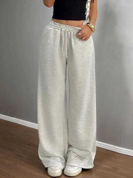 Teen Girls Casual Loose Fit Low Waist Drawstring Waistband Wide Leg Sweatpants, Suitable For Spring, Summer, Autumn And Winter Fall