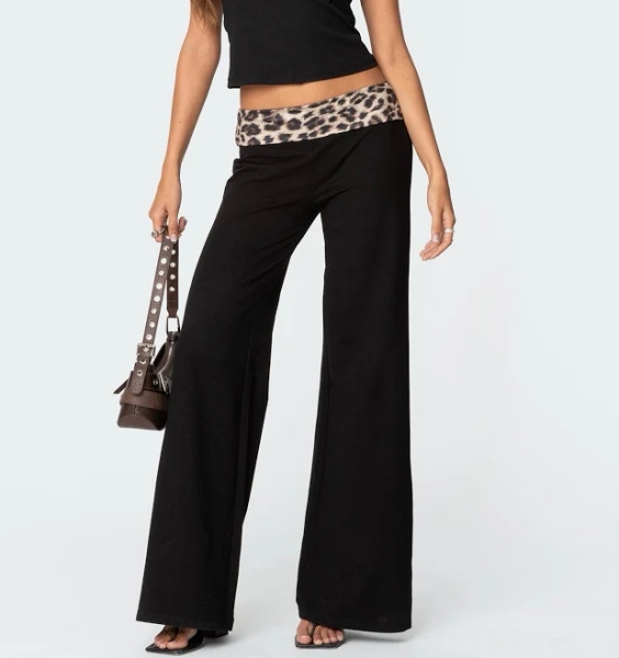 Edikted Women's Leopard Fold Over Pants