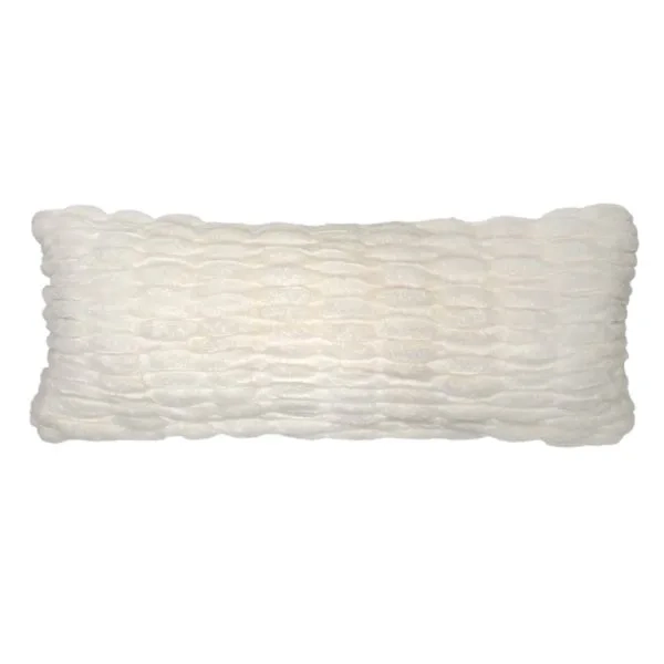 Beige Ruched Faux Fur Throw Pillow, 14x36