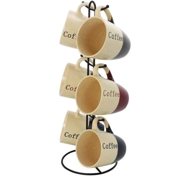 Elama Coffee House 6-Piece 12 oz. Mug Set with Stand (Assorted Colors)