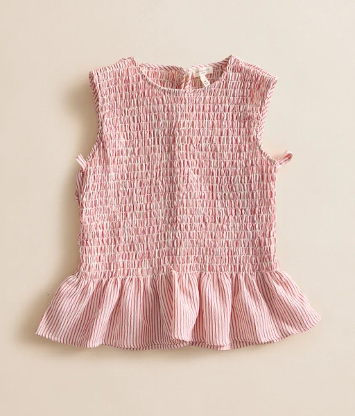 Small Cream Red Girls - Smocked Peplum Tank Top