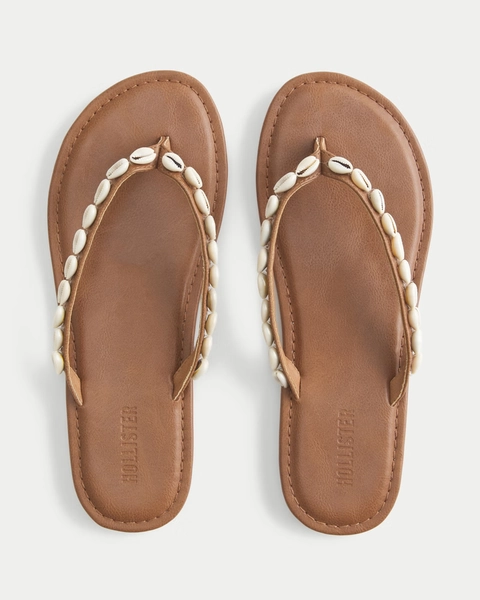 Puka Shell Faux Leather Flip Flops