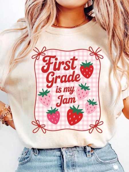 100% Cotton First Grade Is My Jam Teacher Shirt 1st Grade Crew First Grade Teacher Shirt First Grade Team Plus Size Teacher Shirts