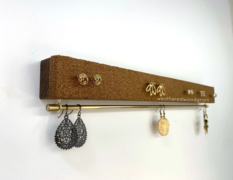Cork Stud Earring Organizer Single | Dangle Earring Holder | Wall Mount Jewelry Organizer