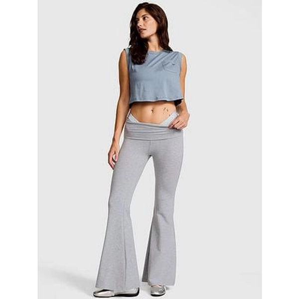 All-Day Cotton™ Foldover Super Flare Leggings, Grey, Xlreg - Women's Bottoms - PINK