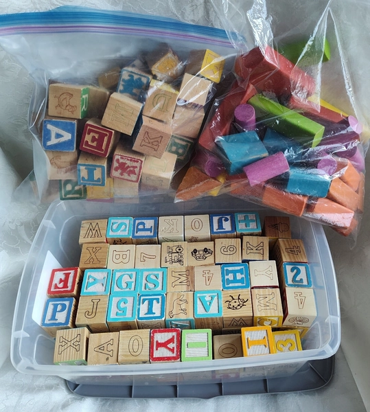 Vintage Children's Wooden Building Blocks 1950s-1970s Lot of 223 Some Disney