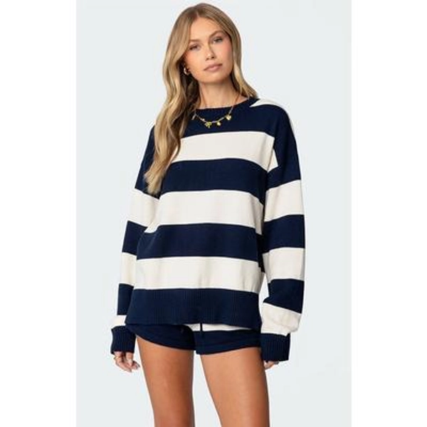 Edikted Women's Riley Oversized Striped Sweater in Cream/Navy - Size Small
