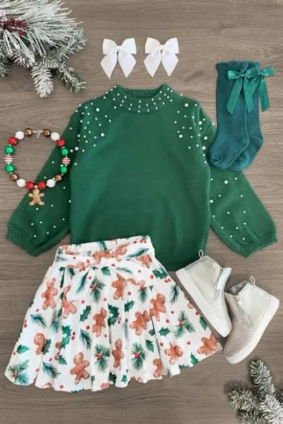Sparkle in Pink Holly Gingerbread Pearl Skirt Set
