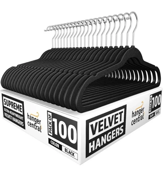 Hanger Central 100 Pack Space Saving Heavy Duty Slim Velvet Hangers