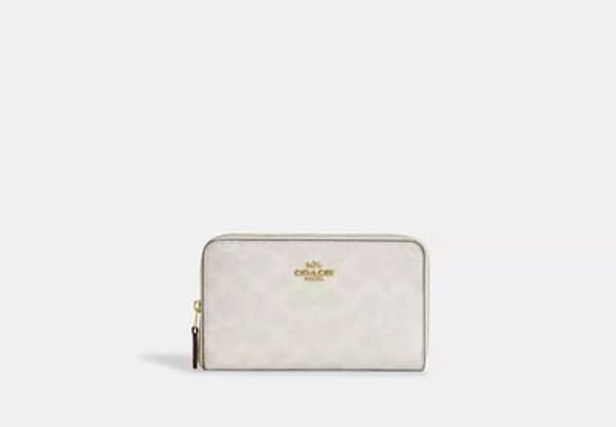 Coach Outlet Medium Id Zip Wallet In Signature Canvas - White
