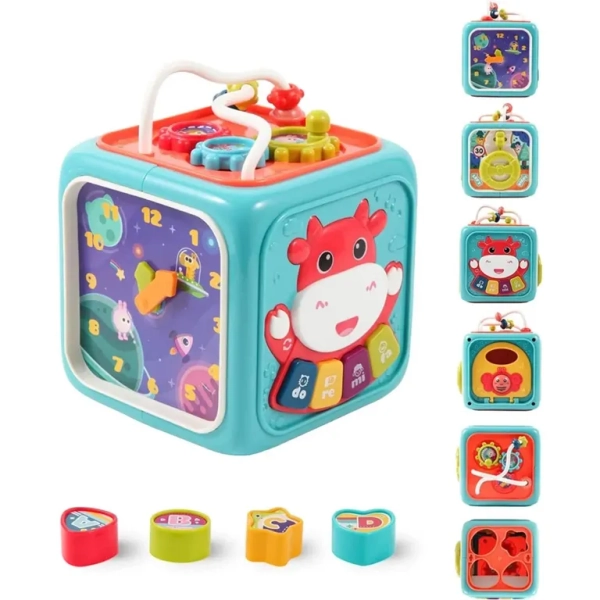 Jueguete Didactico Bebe Caja Musical Vaca Infantil Azúl
