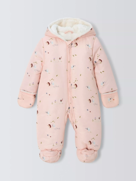 John Lewis Baby Hedgehog Print Snowsuit, Pink