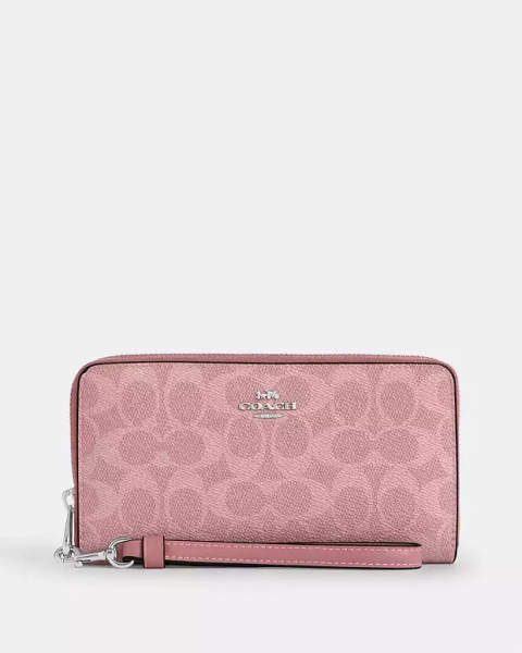 Silver Long Zip Around Wallet In Signature Canvas