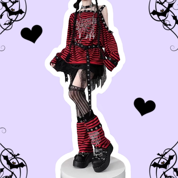 Butterfly Vampire Pastel Goth Black & Red Striped...