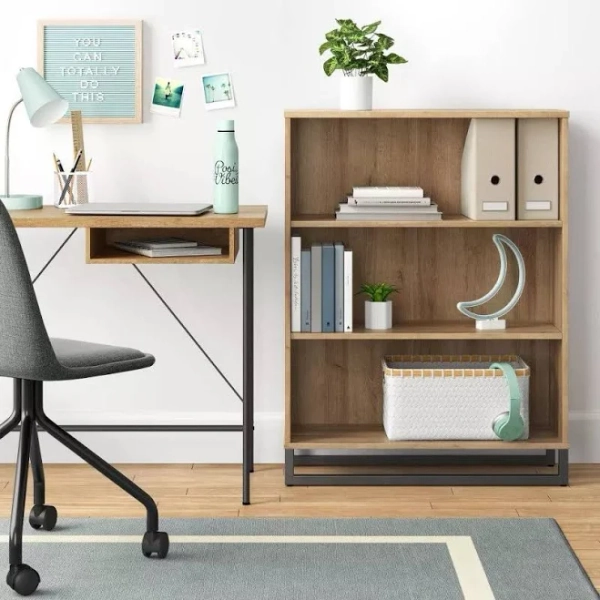 Mixed Material 3 Shelf Bookcase Natural - Room Essentials