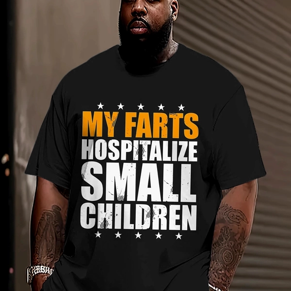 Men's Funny "My Farts Hospitalize Small Children" Graphic T-Shirt - 100% Cotton Y2K Streetwear Hip-Hop Style with Bold White & Orange Print, Humorous Novelty Gift for Adults, Casual Casual Attire, Funny Poop Joke Apparel, Round Neck Short Sleeve Regular Fit, Machine Washable, All-Season Comfort, Humorous Statement Tee for Parties & Outings, Party Outfit, Urban Fashion, Breathable Material, Comfortable Fit